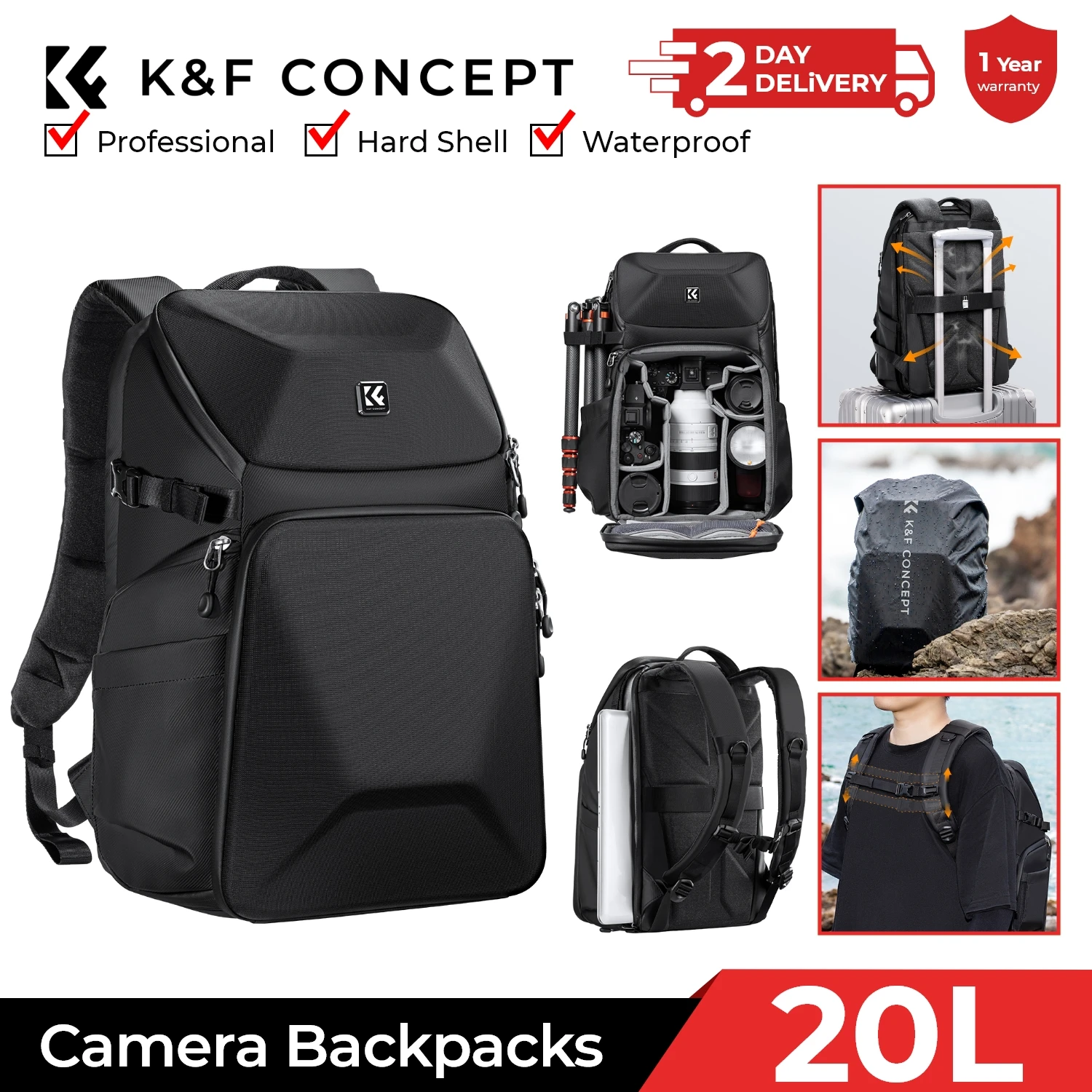 K&F CONCEPT 20L Camera Backpac - Photography Lighting Equipment Bags 评论和价格