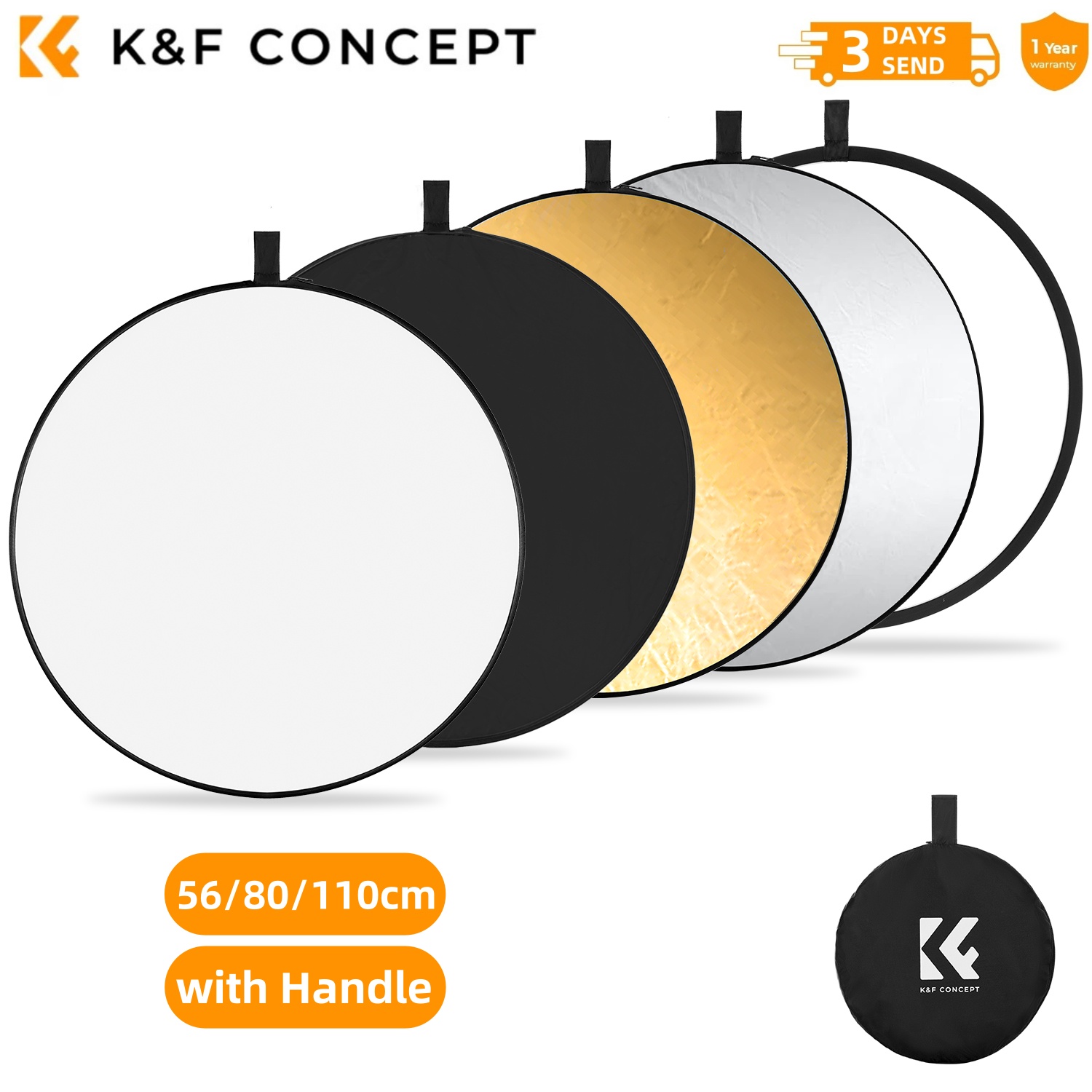 K&F CONCEPT 56/80/110cm 5-in-1 - Photography Lighting Reflector 评论和价格