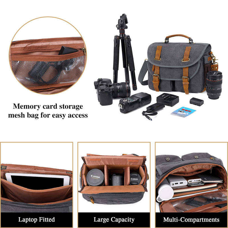 Canvas Cow Leather Camera Bag  - Photography Lighting Weight Bags 评论和价格